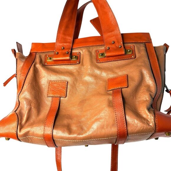 Chloé Tracy Satchel Tote Bag Camel & Orange Leather Brass Hardware Made in Italy - Picture 2 of 14
